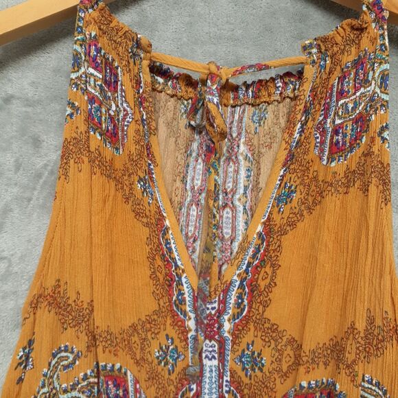 LOVE FIRE Aztec Print Sleeveless Dress Yellow Strappy Lined Keyhole Size M - Picture 6 of 9